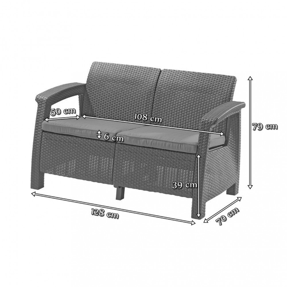 Corfu love seat, grafit színben, világos szürke párnával Corfu love seat, grafit színben, világos szürke párnával